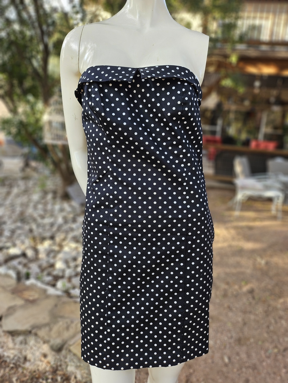 Guess Black and White Polka Dot Strapless Mini Dress M